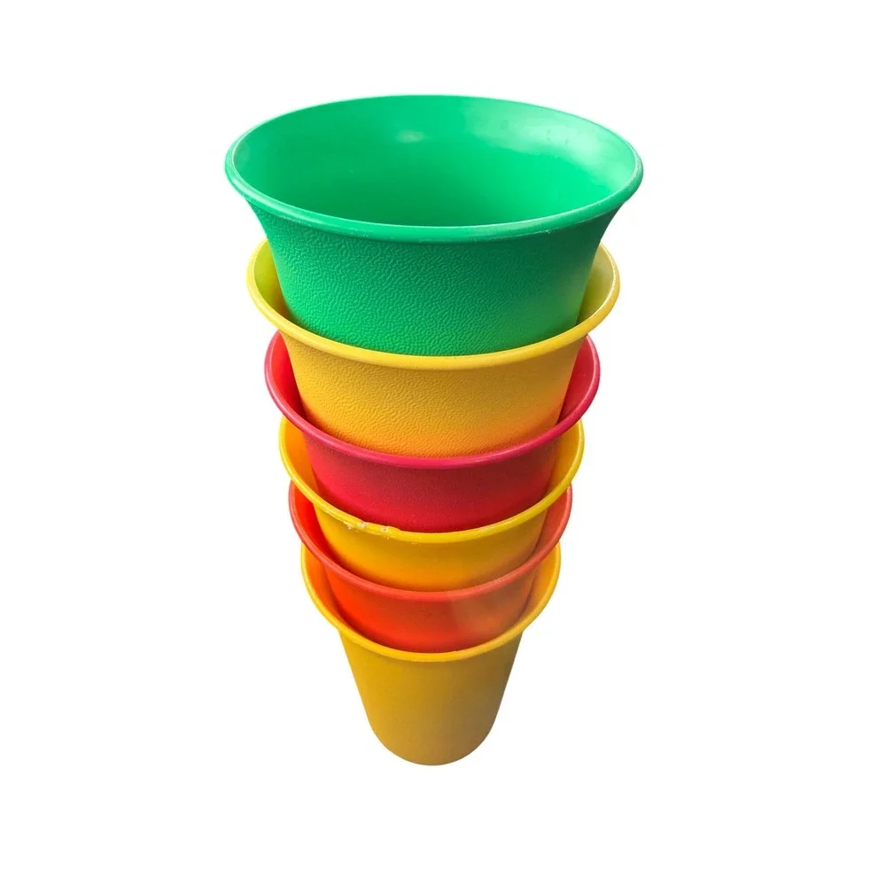 Vintage Tupperware Bell Tumblers Set of 6 Colorful Stackable Plastic Cups Retro